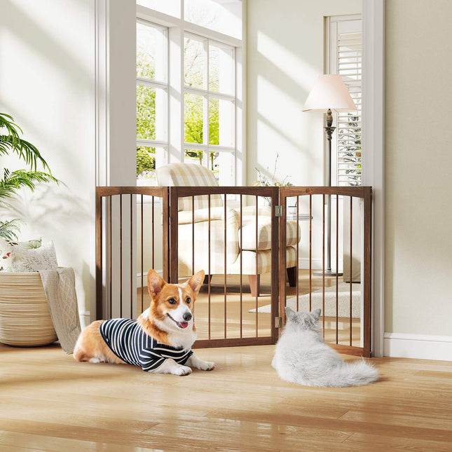 Freestanding 3-Panel Wooden Dog Gate, 76 cm Brown