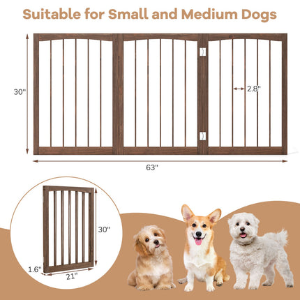 Freestanding 3-Panel Wooden Dog Gate, 76 cm Brown