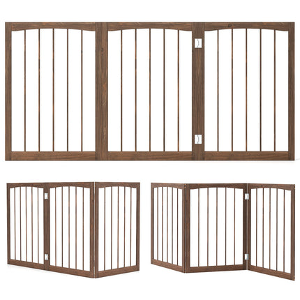 Freestanding 3-Panel Wooden Dog Gate, 76 cm Brown