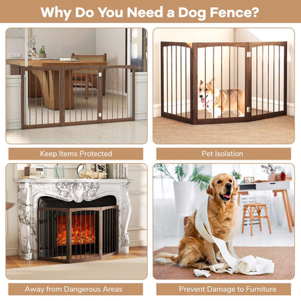 Freestanding 3-Panel Wooden Dog Gate, 76 cm Brown