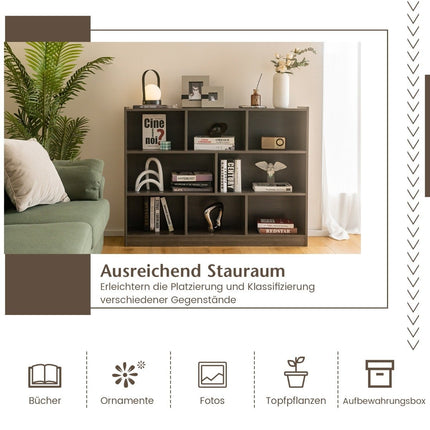 Freestanding 3 Tier & 8 Cube Open Bookcase Multi-Purpose Cabinet with Non-Slip Base Gray