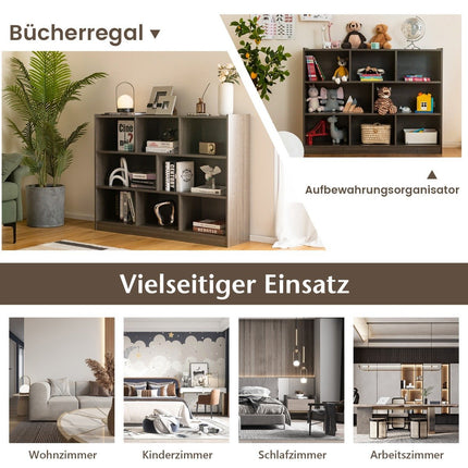Freestanding 3 Tier & 8 Cube Open Bookcase Multi-Purpose Cabinet with Non-Slip Base Gray