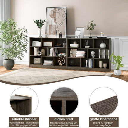 Freestanding 3 Tier & 8 Cube Open Bookcase Multi-Purpose Cabinet with Non-Slip Base Gray