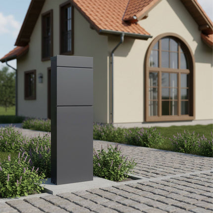 Freestanding Anthracite Steel Letterbox with Lock