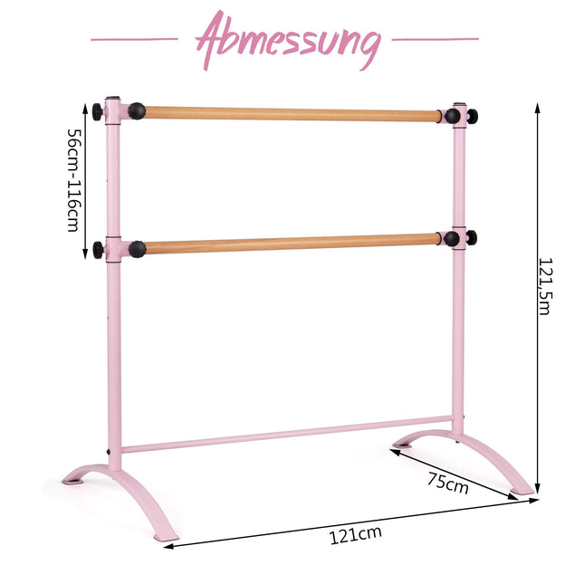 Freestanding Ballet Barre, Adjustable Height, Double Wood Bars