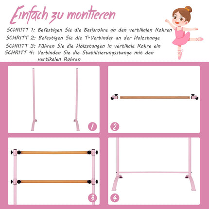Freestanding Ballet Barre, Adjustable Height, Double Wood Bars