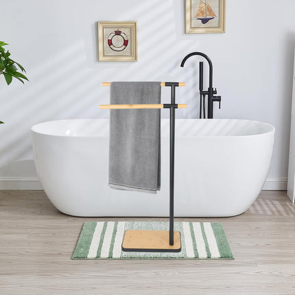 Freestanding Bamboo Metal Towel Rack – 2 Rods