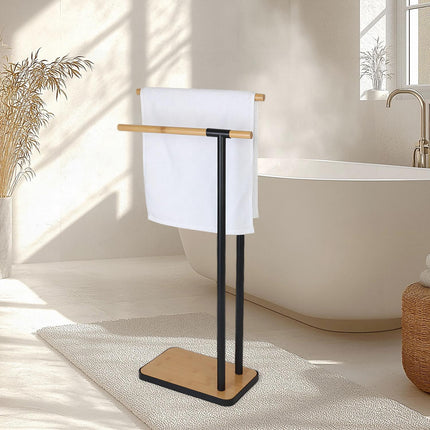 Freestanding Bamboo Metal Towel Rack – 2 Rods