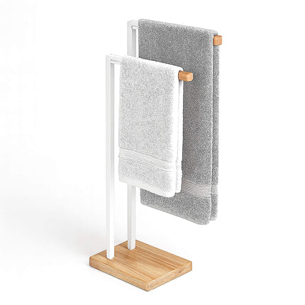 Freestanding Bamboo Metal Towel Rack – 2 Rods