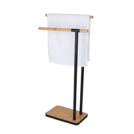 Freestanding Bamboo Metal Towel Rack – 2 Rods