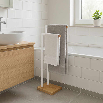 Freestanding Bamboo Metal Towel Rack – 2 Rods