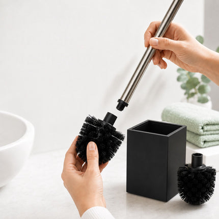 Freestanding Bamboo & Steel Toilet Brush Set with Holder