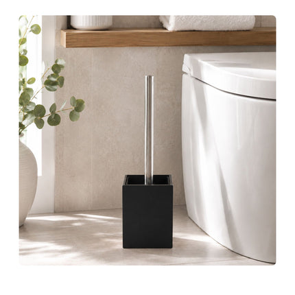 Freestanding Bamboo & Steel Toilet Brush Set with Holder