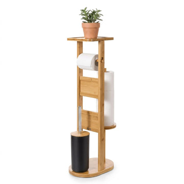 Freestanding Bamboo Toilet Roll Holder with Shelf