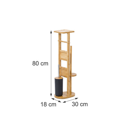 Freestanding Bamboo Toilet Roll Holder with Shelf
