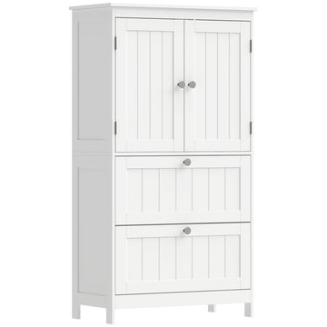 Freestanding Bathroom Cabinet, White, 2 Drawers, Adjustable Shelf