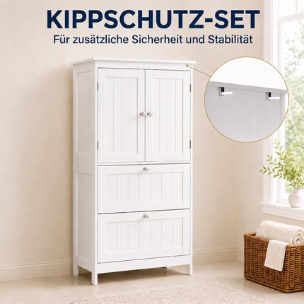 Freestanding Bathroom Cabinet, White, 2 Drawers, Adjustable Shelf