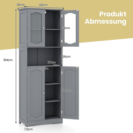 Freestanding Bathroom Cabinet with 4 Doors, Adjustable Shelves