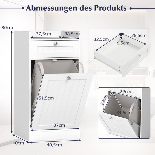 Freestanding Bathroom Laundry Cabinet with Tilt-Out Hamper