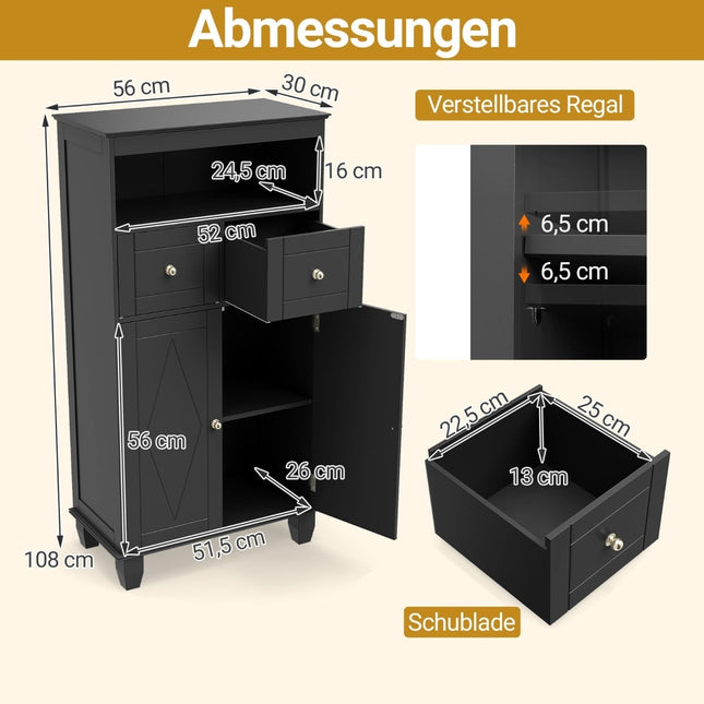 Freestanding Bathroom Storage Cabinet with Adjustable Shelves