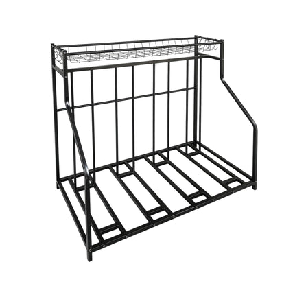 Freestanding Bike Rack – Adjustable Slots, Basket, 6 Hooks