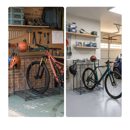 Freestanding Bike Rack, Basket And 6 Hooks, Adjustable Slots