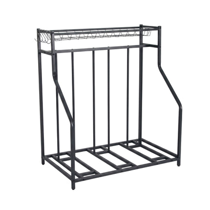 Freestanding Bike Rack, Basket And 6 Hooks, Adjustable Slots