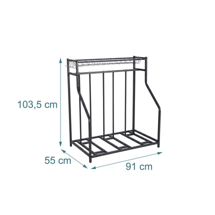 Freestanding Bike Rack, Basket And 6 Hooks, Adjustable Slots