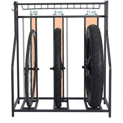 Freestanding Bike Rack With Basket, Adjustable Slots; 6 Hooks