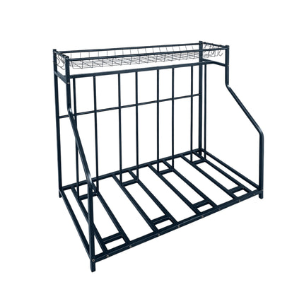 Freestanding Bike Rack With Basket, Adjustable Slots; 6 Hooks