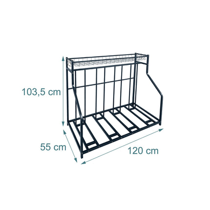 Freestanding Bike Rack With Basket, Adjustable Slots; 6 Hooks
