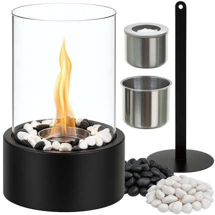 Freestanding Bio Fireplace 28 x 16 x 16 cm with Glass Walls, Bioethanol, Black