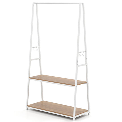 Freestanding Clothes Rack with 2 Shelves, White