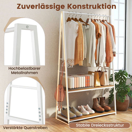 Freestanding Clothes Rack with 2 Shelves, White