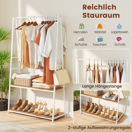 Freestanding Clothes Rack with 2 Shelves, White
