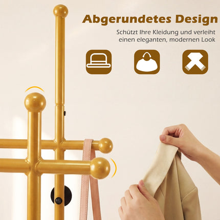 Freestanding Clothes Rack with Double Rods and Hooks