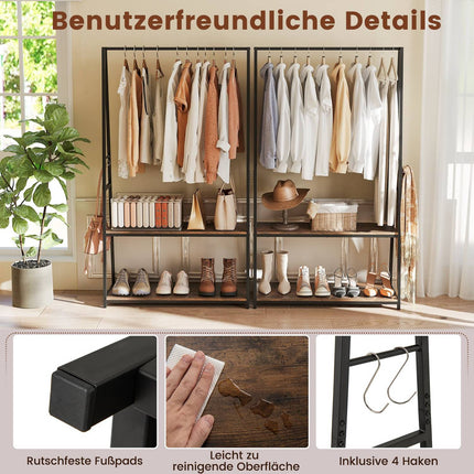 Freestanding Clothes Rack with Shelves & Sturdy Rod