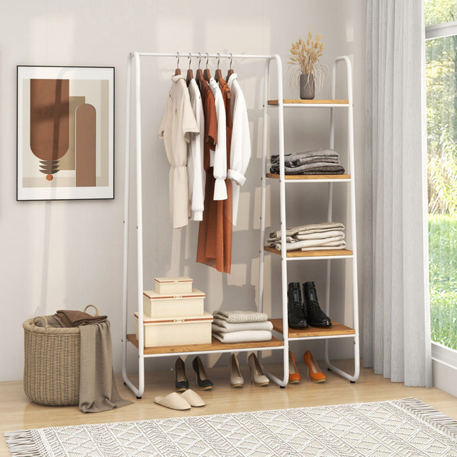 Freestanding Clothing Rack with 5-Tier Shelves, White