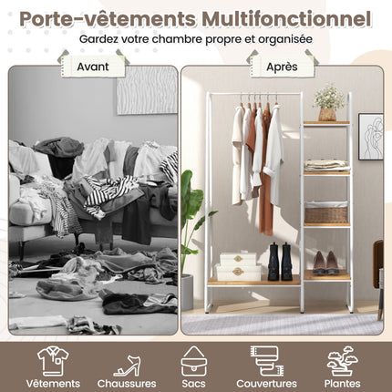 Freestanding Clothing Rack with 5-Tier Shelves, White