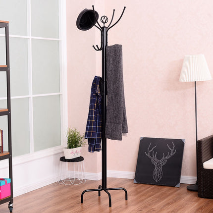 Freestanding Coat Rack, 12 Hooks, Steel Frame, 200 cm