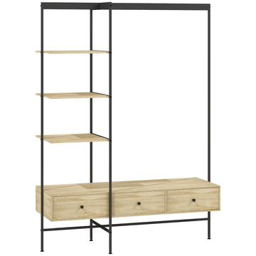 Freestanding Coat Rack with Drawers, Shelves, Hanging Rail