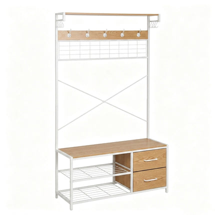 Freestanding Coat Rack with Shoe Shelves and Drawers