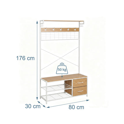 Freestanding Coat Rack with Shoe Shelves and Drawers
