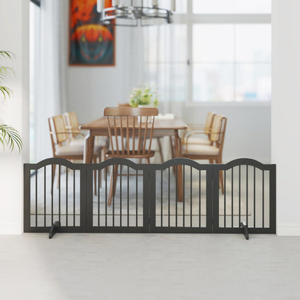 Freestanding Dog Gate, Foldable, 4 Panels, 208x29.5x61 cm, Black