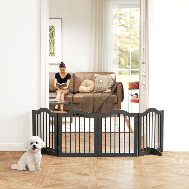 Freestanding Dog Gate, Foldable, 4 Panels, 208x29.5x61 cm, Black