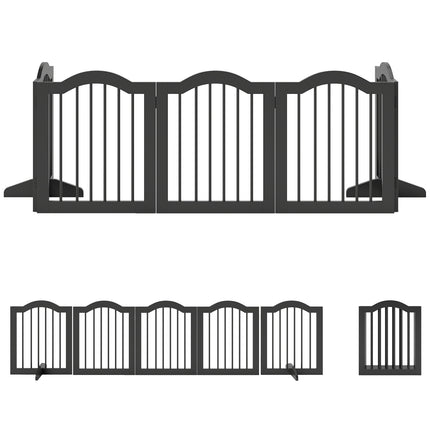 Freestanding Dog Gate, Foldable, 5 Panels, Black, 261.5x29.5x61 cm