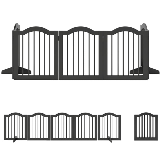 Freestanding Dog Gate, Foldable, 5 Panels, Black, 261.5x29.5x61 cm