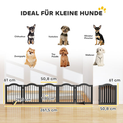 Freestanding Dog Gate, Foldable, 5 Panels, Black, 261.5x29.5x61 cm