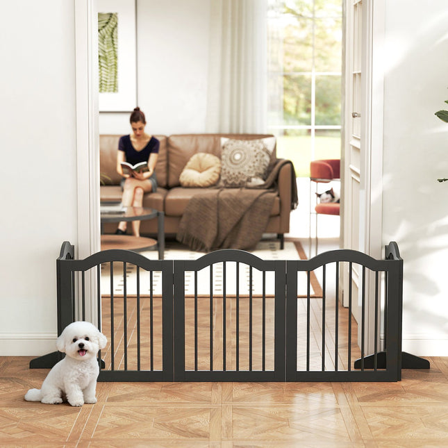 Freestanding Dog Gate, Foldable, 5 Panels, Black, 261.5x29.5x61 cm