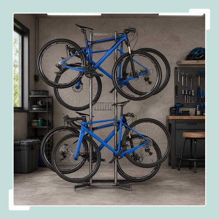 Freestanding E-Bike Rack with Basket, Adjustable Arms